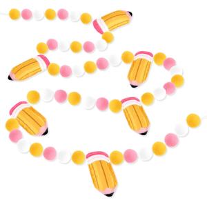 Back to School Decorations 7.5 Ft Felt Pompom Banner Cute 3D Pencil Felt Ball Pre-Assembled Hanging Banner Welcome Back to School Garland for Classroom, Mantle, Wall, Party Supplies