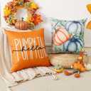 2 x Artscope Fall Decorative Throw Pillow Covers 18x18 Inch Set of 4, Hello Pumpkin Give Thanks Buffalo Plaid Outdoor Farmhouse Pillow Cases for Home Sofa Couch-Orange