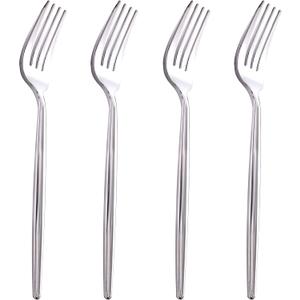 U-QE 180Pcs Silver Plastic Forks, Disposable Heavy Duty Plastic Forks, Heavyweight Silver Plastic Silverware, Plastic Flatware Perfect For Parties, Weddings and Other Daily Events