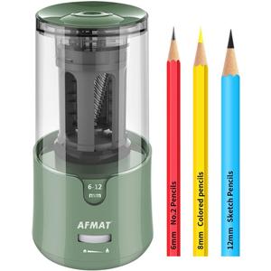 AFMAT Electric Pencil Sharpener, Auto Stop, Super Sharp & Fast, Electric Pencil Sharpener Plug in for 6-12mm No.2/Colored Pencils/Office/Home PS94 (Green)