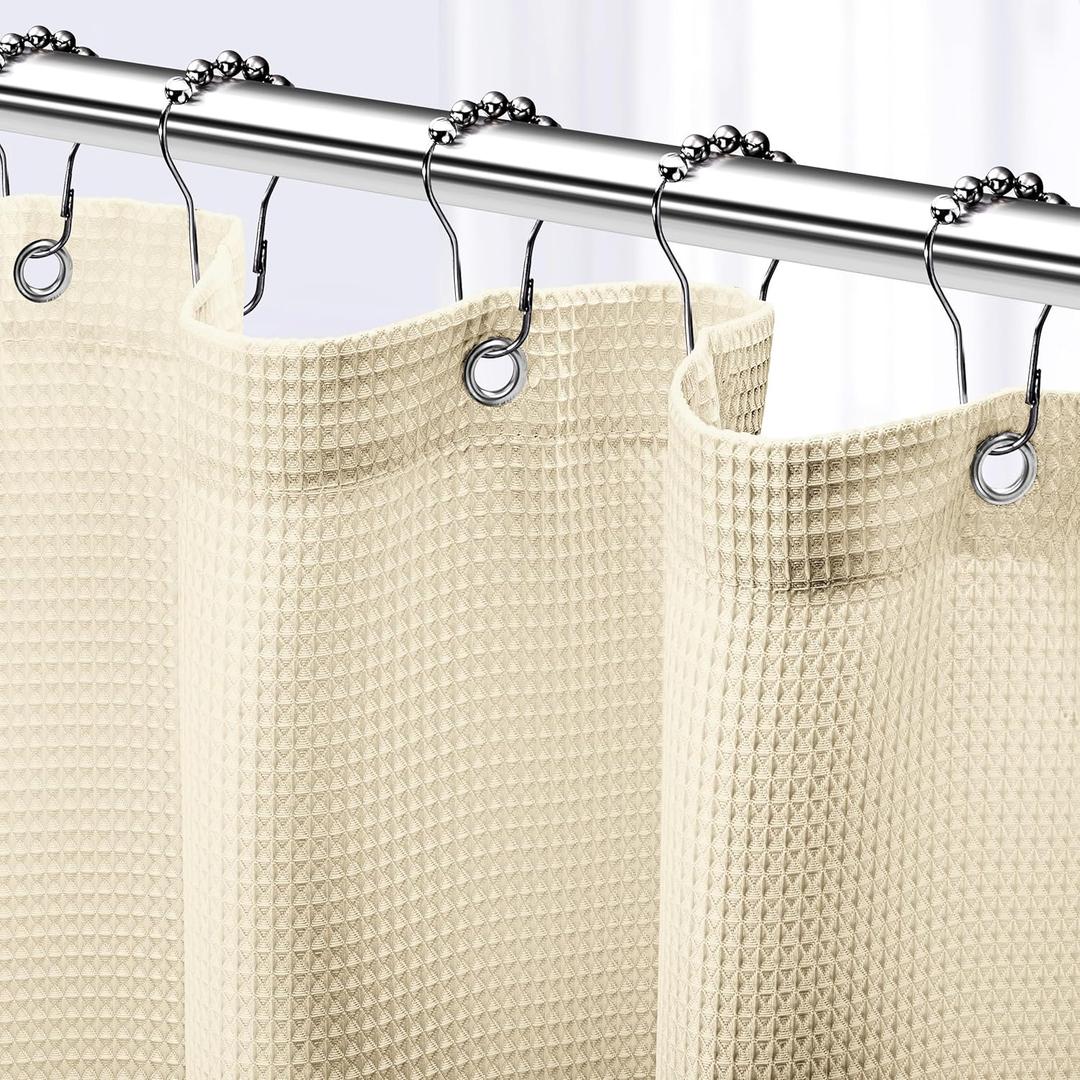 NEATERIZE Stall Shower Curtain Cream - Hotel Style Cream Shower Curtains for Bathroom with Waffle Design, 36x72 Inches - Fabric Shower Curtain - Elegant Bathroom Curtains