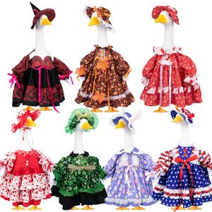 7 Sets Lolita Holiday Porch Goose Outfits 23" Fall Autumn Goose Clothes Dress and Hat Costume Set for Halloween Thanksgiving Day Birthday Patio Yard Lawn Statue Decor
