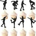 2 x Ercadio 24 PCS Roller Skate Cake Topper Girl in Roller Skating Cake Toppers Retro Hip Hop Theme Party Cake Decoration for Boys or Girls 80s 90s Skating Theme Party Decorations Black