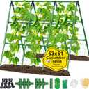 53x51 Inch Cucumber Trellis for Raised Bed, Adjustable A-Frame Garden Trellis for Climbing Plants Outdoor with Climbing Net, Meal Plant Trellis for Vegetables Pea Bean Tomato Grape Squash