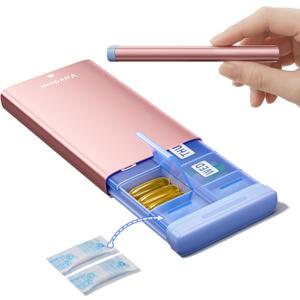 Vaydeer Travel Small Pill Organizer, Metal Slim 7 Day Weekly Pill Case with Moisture-Proof Desiccant, Compact Portable Medicine Organizer for Vitamins, Pills, Perfect for Purse or Pocket (Rose Gold)