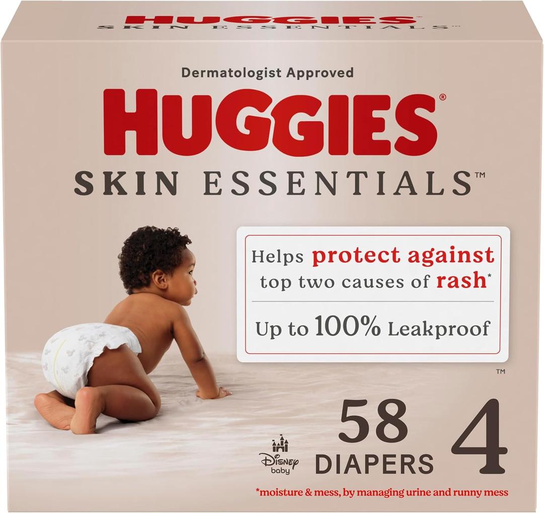 Huggies Size 4 Diapers, Skin Essentials Baby Diapers, Size 4 (22-37 lbs), 58 Count, 