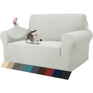 ZNSAYOTX 1 Piece Jacquard Couch Covers for 2 Cushion Couch High Stretch Loveseat Slipcover for Pets Dogs Anti Slip Love Seat Sofa Slipcover Furniture Protector (Medium, Ivory) (Medium (55"-69"))