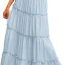 Trendy Queen Vacation Outfits Long Skirts for Women Boho Maxi Skirt Elastic High Waist Dress with Pockets Fashion (Blue)