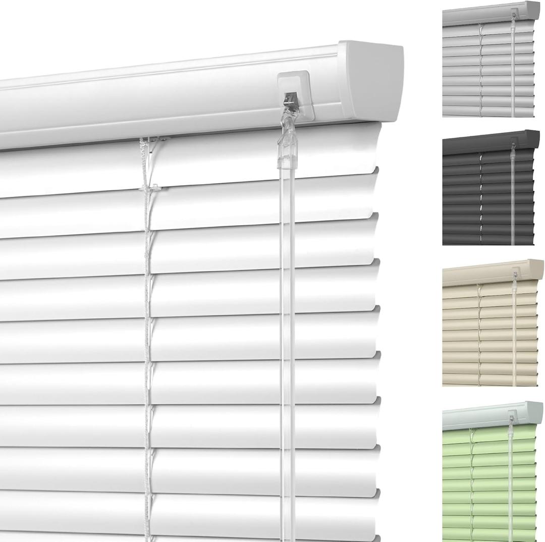 Cordless Window Blinds 1" Aluminum Mini Blinds for Windows Custom Cut to Size Horizontal Venetian Blinds & Shades for Home Office.Easy to Install,White