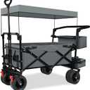 TAIFA Collapsible Foldable Wagon Cart with Removable Canopy, Push Pull Utility Beach Wagon with Big Wheels and Brakes for Sand Shopping Camping Outdoors, Gray.