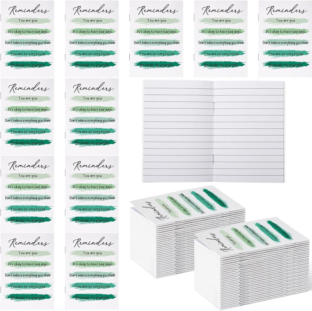 Eaasty 100 Pcs Mental Health Awareness Gifts Bulk Inspirational Little Reminders Green Ribbon Mental Health Journal Mini Notebook Employee Appreciation Gifts for Coworkers Staff Teacher Visitors