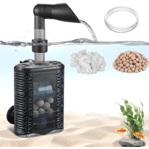 Carefree Fish Aquarium Small Sponge Filter Air-Operated Quiet for 3~10Gal Fish Tank for Saltwater and Freshwater with 3Ft Tubing Biochemical Filtration Balls and Fluidized Beds(Not Include Air Pump)