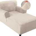 FantasDecor Velvet Chaise Lounge Cover Stretch Double Arm Chair Slipcover for Living Room Bedroom Soft Plush Fabric Machine Washable, Ivory