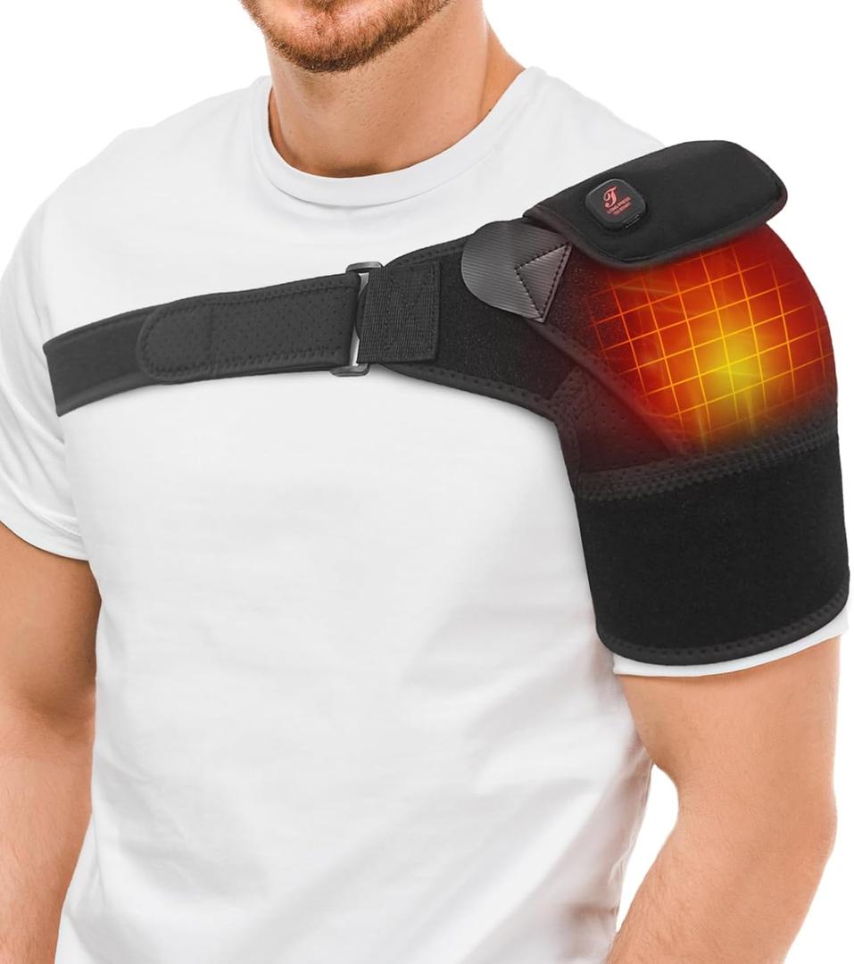 Cordless Shoulder Heating Pad, Heated Shoulder Brace for Rotator Cuff Frozen, 3 Heat Levels, 3000 mAh Rechargeable Battery, Shoulder Wrap for Pain Relief Deep Tissue for Men Women (Black)