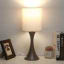 3 Way Touch Control Table Lamp, Modern Bedside Lamp Dimmable Nightstand Lamp with Beige Shade and Dark Brown Base, Small Desk Lamp for Living Room, Dorm, Home Office, 9W LED Bulb Included