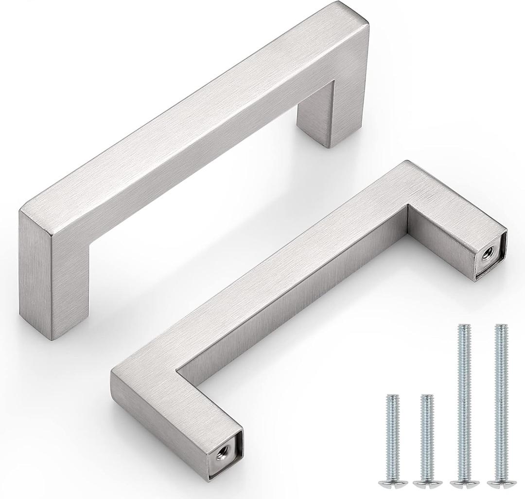Probrico Pack of 5 | Sqaure Kitchen Cabinet Pulls 3-1/2 inch Hole Center, Stainless Steel Furniture Cabinet Hardware, Brushed Nickel Cabinet Handles, 4 Inch Total Length