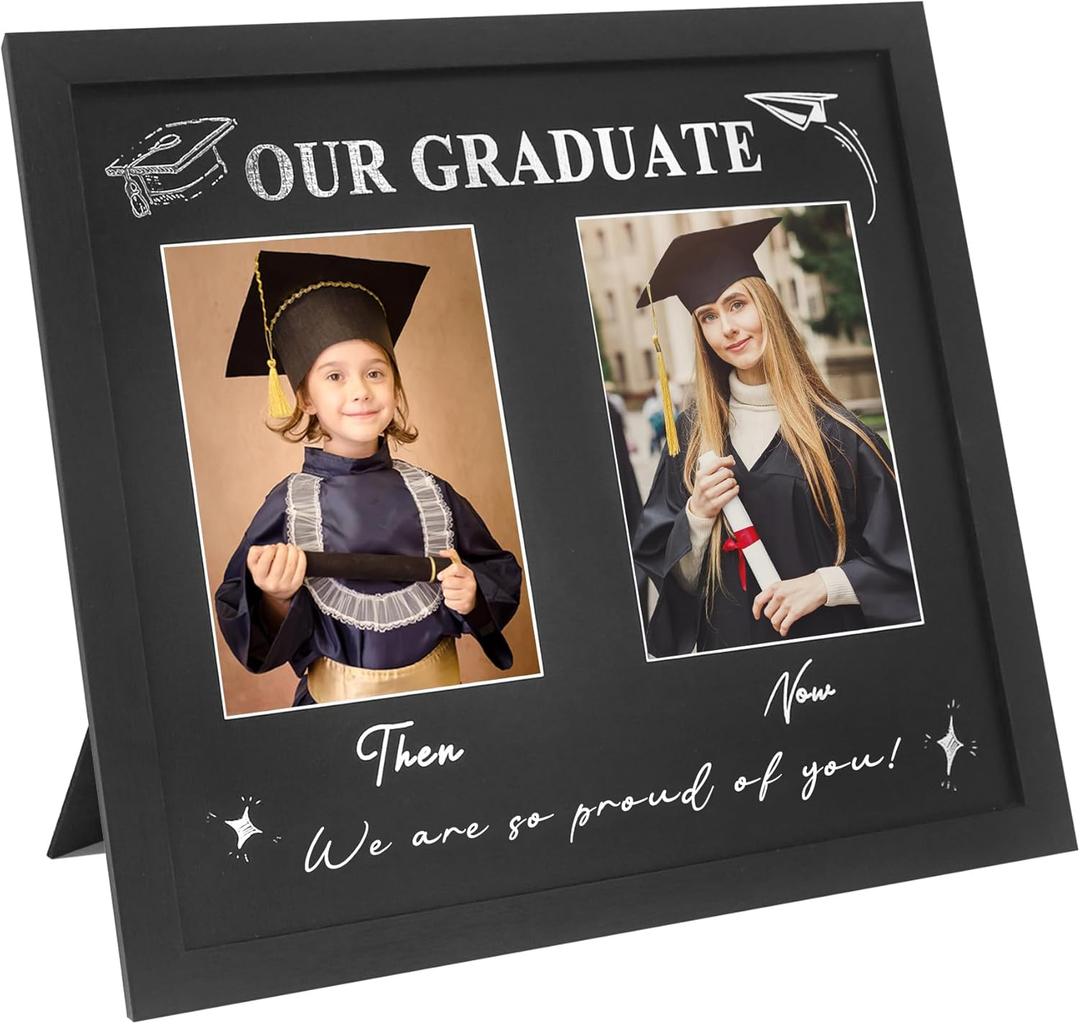 GraduatePro Then and Now Graduation Picture Frame for 2 Photos, HD Real Glass -Double 5x7 Frame, Graduation Gift for Son, Daughter, High School & College Graduate Keepsake for Parents