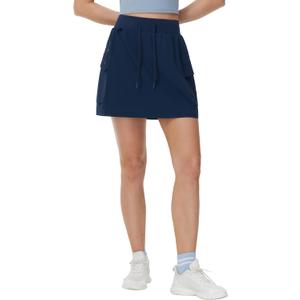 THE GYM PEOPLE Women's Quick Dry Hiking Cargo Skorts Lightweight Drawstring Athletic Golf Skirts Built-in Shorts with Pockets (Blue, L)