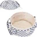 Narwey Barrel Drawstring Checkered Makeup Bag Large Cosmetic Bag Make up Bags Toiletry Bag Travel Bags for Toiletries Organizer for Women Gift for Teen Girls (Grayish Blue Checkerboard) (Patent)