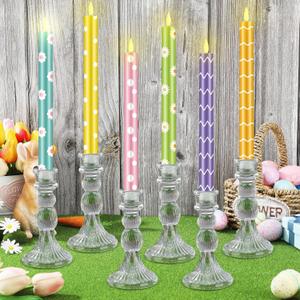 Aurelema 6 Pcs Easter LED Flameless Candle Set Spring Floral Pastel Flameless Taper Candles Operated Seasonal Celebration Candles with Remote for Easter Home Decor Gifts