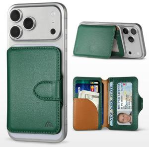 for MagSafe Wallet, Magnetic Phone Wallet RFID Blocking, Slim 5-8 Card Holder with Cash Slot & Clear ID Window, Minimalist Mag Safe Wallets for iPhone 17/16/15/14/13/12 Series, Forest Green