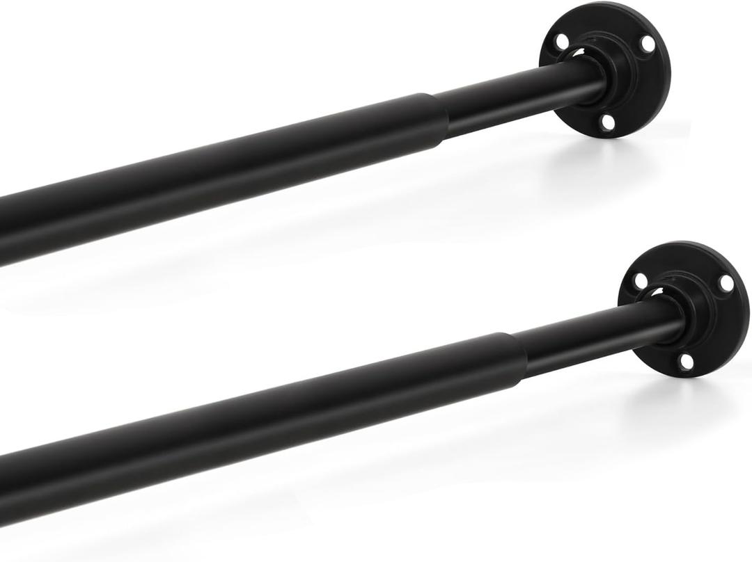 TYRON Mini Thin Closet Rods for Hanging Clothes, 1/2" Diameter,12 to 18 In. Adjustable Closet Rod, Metal Closet Bar Hanging Rod for Baby Kids Closet, Small Space (Black,2 Pcs)