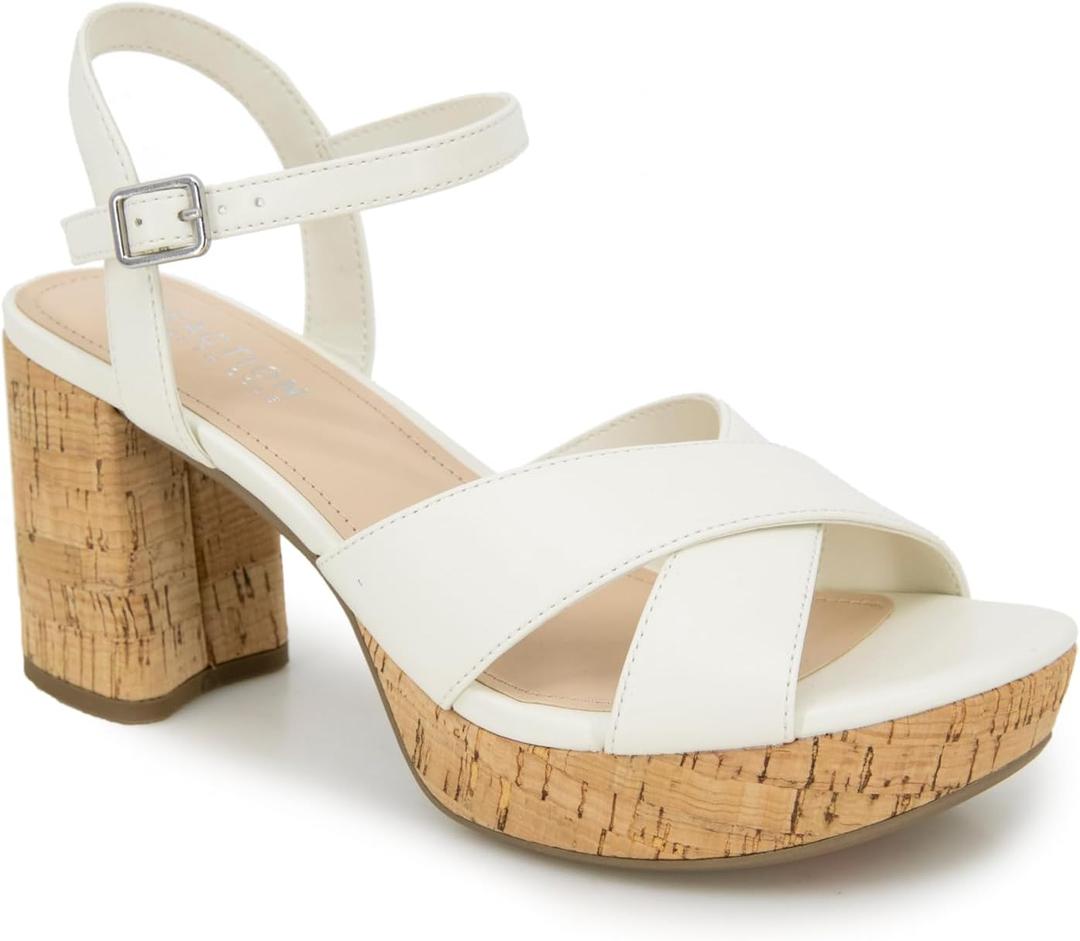 Kenneth Cole REACTION Women's Reeva Platform Heeled Sandal (6.5, Ecru)