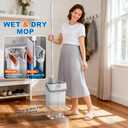 CTIME Large Mop and Bucket Set, Flat Mop and Bucket System, Wall Mop with Adjustable Handle (Max 70.87 Inches), Mops for Floor Cleaning, 6 Washable 15.74'' Microfiber Mop Pads