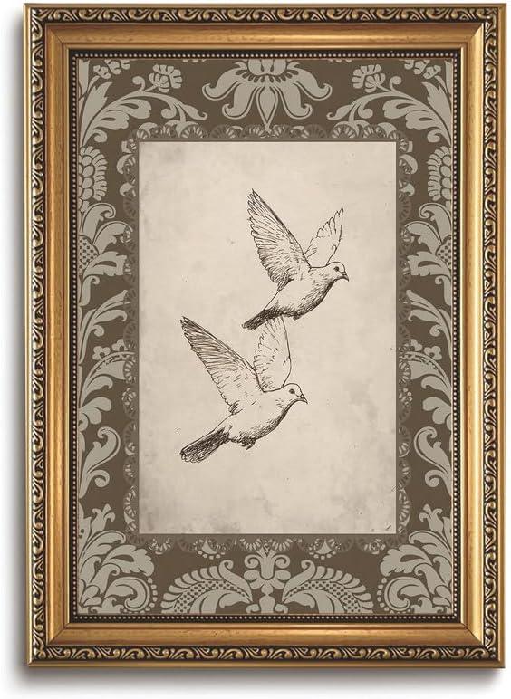 Vintage Dove Gold Framed Canvas Wall Art 16x24