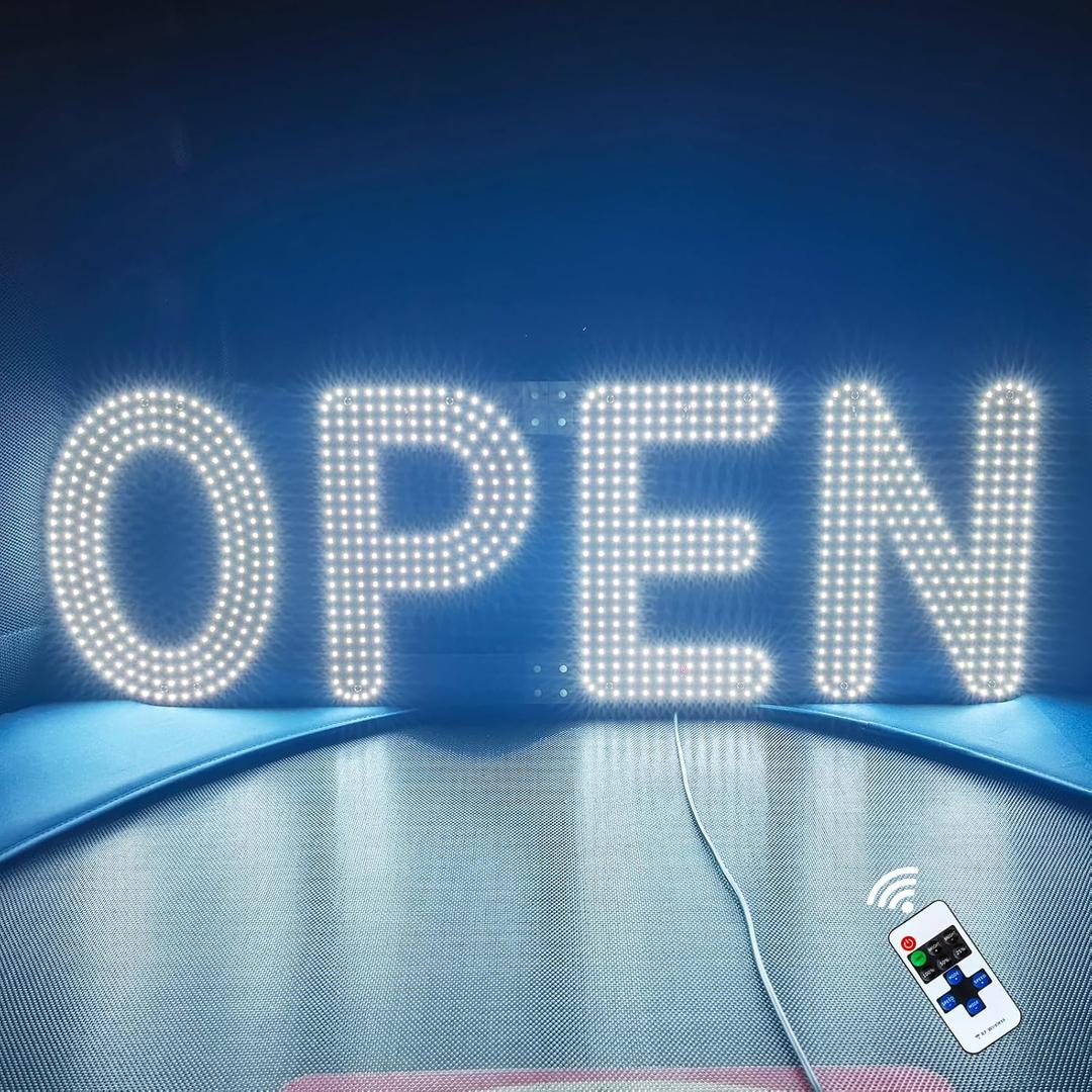 40"x14" Open Sign, LED Open Sign for Business with Remote Control, Ultra Bright Dimmable with 3 Scene Modes, Large Illuminated Sign for Storefront Window, Cafe, Bar, Restaurant, Salon (Cool White)