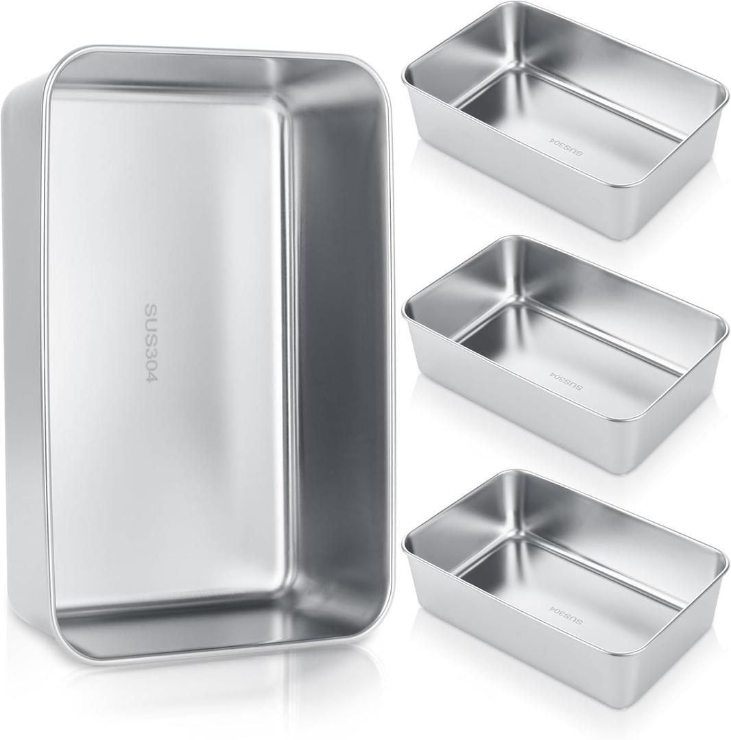 AKOLAFE 4 Pack Stainless Steel Loaf Pan 8.5 x 5.5 Inch Banana Bread Pan for Homemade Bread Loaf Pans for Baking Bread Tin Sourdough Bread Baking Pan Metal Sandwich Loaf Bread Pans for Meatloaf, Cake
