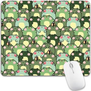 Green Frog Kawaii Mouse Pad Wireless Cute Animal Aesthetic Mousepad Desk Mat Square Cottagecore Cartoon Bee Washable Funny Office Accessories Computer Laptop Travel Decorative Design Fun Gaming