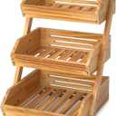 G.A HOMEFAVOR Wooden 3 Tier Fruit Basket, Brown, Pine Wood, Sturdy, Self-assembly