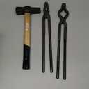 Blacksmith Hammer & Forge Tools Kit - Starter Beginner Making Knife Kit With Anvil, Wolf Jaw Tongs & V-bit Tongs