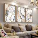 arteWOODS Abstract Framed Wall Art -Abstract Marble Canvas Pictures Wall Decor Modern Luxurious Gray White Gold Painting Artwork Prints for Living Room Bedroom Decor 24 x 16in * 3 Natural Wood Frame