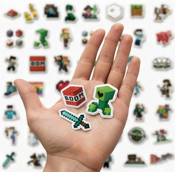 VIBEBOOSTER Stickers, Large Waterproof Pixel Stickers for Birthday Party Favors, Goodie Bag Fillers & Water Bottle Decor