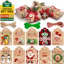 6 x Christmas Gift Tags 140 Packs-Christmas Tags with Twine String to Hang, Kraft Paper Tags 350 GSM & Christmas Tags for Gifts in Christmas Decorations & Name Labels with Holes Brown, Red, White & Green.