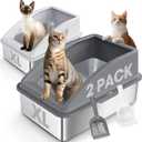 2 Pack Stainless Steel Litter Box | XL Enclosed Cat Litter Boxes with Lid for Big Cats and Multi-Cats | High Sided, Anti-Urine Leakage | Non-Stick BottomMulti-Colored