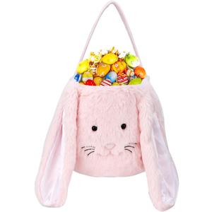 XinblueCo Plush Easter Bunny Basket for Kids Boys Girls Easter Buckets with Long Plush Ear Personalized Egg Hunting Bags,Bunny Kids Easter Tote Bags for Easter Decorations Candy (Pink)