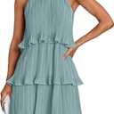 ZESICA Women's 2026 Summer Halter Cocktail Dresses Sleeveless Ruffle Tiered Chiffon Pleated Wedding Guest Mini Dress (Large)