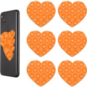 uxcell 6 Pack Suction Phone Case, 2.83"x2.68" Heart Shaped Silicone Suction Phone Grip Double-Sided Suction Cup Phone Case Sticky Phone Grip for Cellphone Selfie and Video, Orange