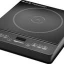 Amazon Basics 1800W Portable Electric Induction Cooktop, Burner and Child Lock, Overheat Protection, Timer, 8 Power Settings, Temperature Control Up to 440F, for Cookware Diameter 5.7"-8.2", Black