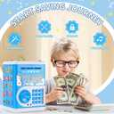 Piggy Bank for Kids, Electronic Mini ATM Bank with Password for Boys Girls, Money Saving Box with Auto Grab Bill Slot, Cash Coin Can Money Safe Toy, Birthday for Age 3-12, Blue, 5.3 x 7.9 x 5.5 inches