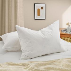 Goose Down Pillow, Hotel Quality with Feather Fill, 750 Fill Power Queen Size - 2 Pack with Pillowcase for Master Bedroom, Support for Back, Side, Stomach Sleepers