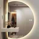 Half Moon Mirror-Anti-Fog Bathroom Mirror with LED Lights with 3 Color Dimmable, Backlit & Stepless Dimming Smart Vanity Mirrors for Small Bathroom (Left/Right Universal, 47" L x 33" W)