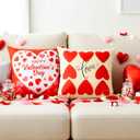 Ishua 4pcs Heart Pillow Covers, 18 x 18 Inch Valentine's Day Pillow Cases, Red and White Valentines Day Pillow Covers for Couch Sofa