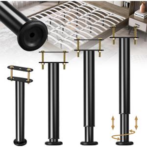4Pcs Metal Adjustable Height Center Support Leg for Bed Frame, Bed Support Legs for Wood Slats, Under Bed Frame Support Legs Replacement, Bed Reinforcement Kit for Wooden Frame, Height 9.8" to 16.5"