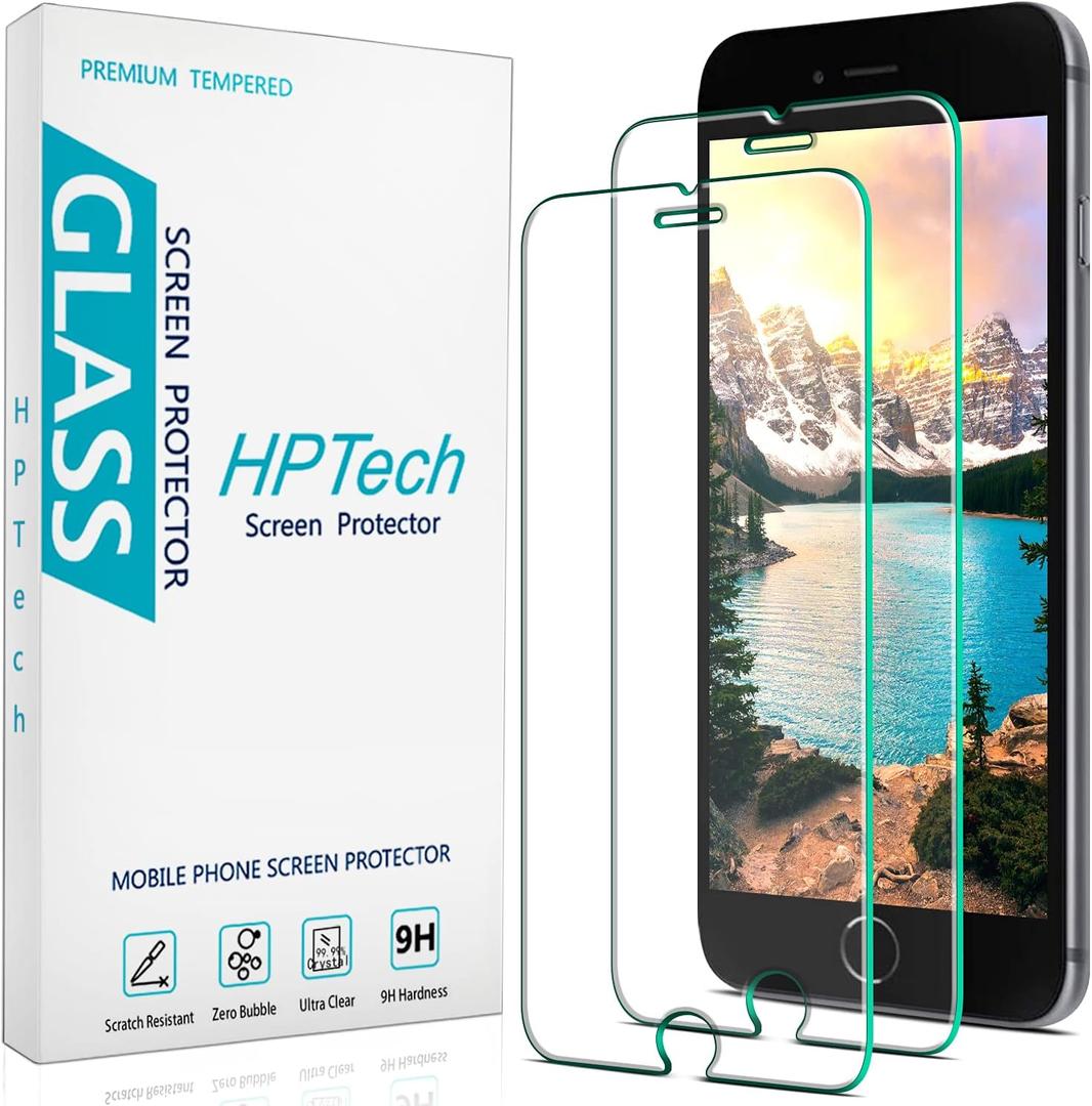HPTech (2 Pack) Tempered Glass For iPhone SE 2020, iPhone 8, iPhone 7, iPhone 6S, iPhone 6 4.7-Inch Screen Protector, Case Friendly, Easy to Install, Bubble Free (Clear)