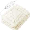 Electric Heated Blanket Throw - 50"x60" Heating Blanket Throw House Warming Gifts New Home, Ultra Soft Warm Flannel Sherpa Fast Heat,8 Heat Level 10 Hours Auto-Off ETL Certified White