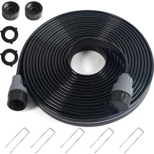 Sprinkler Soaker Hose 25 ft, Flat Watering Hose with Holes, Water Saving Drip Line Irrigation Hoses with Garden Staples for Lawn, Vegetable Garden Beds (25 ft) (Black)